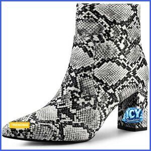 Faux Leather Snakeskin Print Ankle Boots with Chunky High Heels